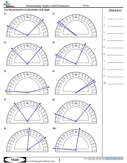 Angles Worksheets - Determining Angles with Protractors  worksheet